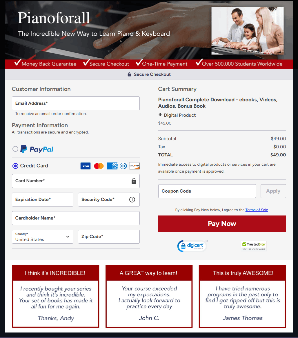 Pianoforall Checkout Page